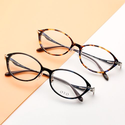 oto日本手工眼镜镜框近视可配纯钛复古圆脸眼镜架
